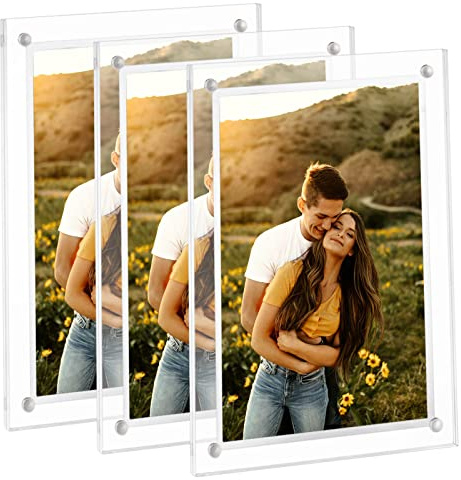 ECOSEAO Minimalist Picture Frame Acrylic Glass Photo Frame with Desktop Display Horizontally or Vertically (5x7inch-3Pack)