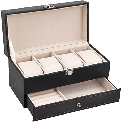 Watch Boxes 4 Slot Watch Storage Box Watch Display Case Watch Holder for Men Watch Stand Storage with Removable Watch Pillows Jewellery Box for Women Jewelry Collection Case for Bracelet Rings Brooch