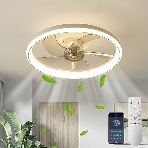 LMiSQ Modern Ceiling Fans with Lights Reversible Fans with Remote 50cm Smart Lighting Timing 6 Speeds Low Profile Ceiling Fan with Light Dimmable LED Fan Light Flush Mount for Bedroom