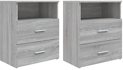 vidaXL 2X Nachttisch 1 Fach 2 Schubladen Nachtschrank Nachtkonsole Nachtkommode Schlafzimmer Schrank Kommode Grau Sonoma 50x32x60cm Holzwerkstoff