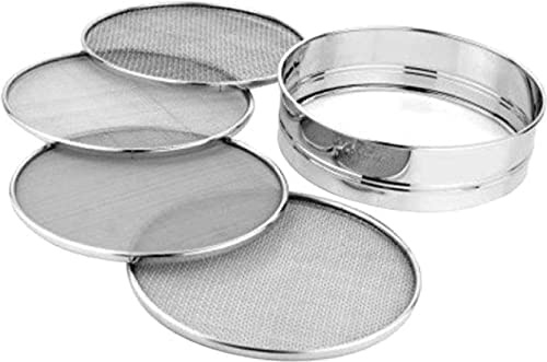 Flour Sifter, Stainless Steel Fine Mesh Strainers Flour Sieve, Sieve Fine Mesh Kitchen Home Flour Sieve with 4 Different Design Shape Disks (Jaali), Aata Chalani Durable Professional Round - Silver