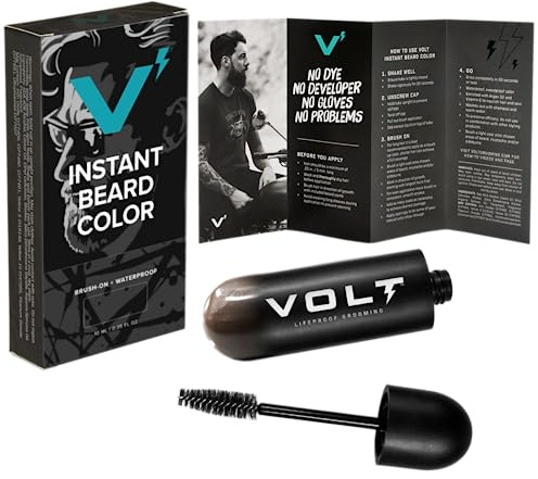 VOLT Grooming Temporary Instant Beard Color for Men, Quick Drying Plant-Based Brush On Beard, Hair, Mustache & Eyebrow Color, Safe for Sensitive Skin, Onyx Black, 1 Pack, Up to 35 Applications
