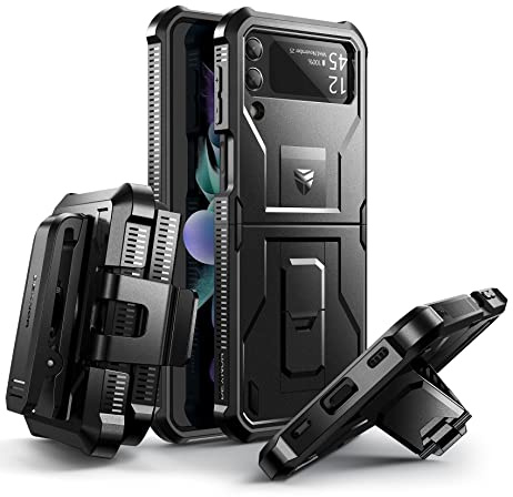 Dexnor Shockproof Case for Samsung Galaxy Z Flip 3 5G,Rugged Bumper Protective Case with Foldable Kickstand, Holster Cover with 360°Rotatable Belt Clip,Black
