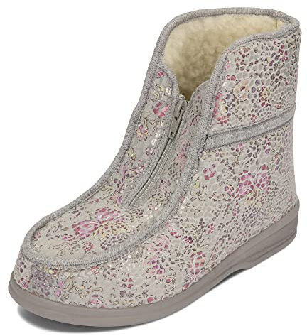 BAWAL Damvarma Inomhusskor med Fårullsfoder hög Skaft Polyuretansula Blommigt Mönster 36-41 EU (Grå, eu_footwear_size_system, adult, numeric, medium, numeric_38)