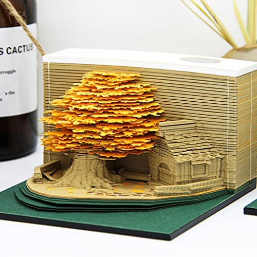 FOMTOR 3D-Notizblöcke, Papier Notizen Kunst Baustein, DIY Papier Notizen Kreatives Dekoratives Geschenk Hochzeit Souvenirs Valentinstag Geschenke (Baumhaus 200pcs Golden)