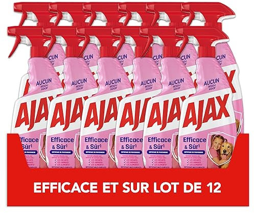 AJAX - Nettoyant Ménager Spray Multi-Surfaces Efficace & Sûr - Pour Le Contact Avec Les Animaux & Les Enfants - Nettoyage Hygiène En Profondeur - Sans Résidus Nocifs -12x 500 ml