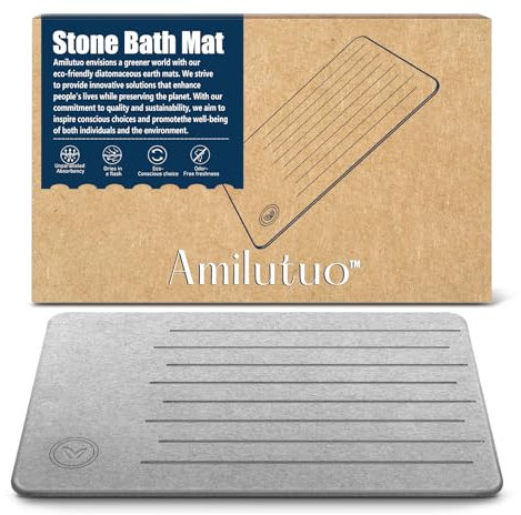 Amilutuo Badematte Stein, Diatomite Stone Bath Mat, rutschfeste Stein Badematte Schnelltrocknend, Werten Sie Ihr Badezimmer mit Dieser Saugfähigen Bathroom Mat (Linie Grau)