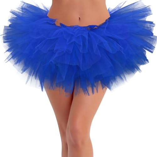 qikqik Tutù per le donne 5 strati gonna soffice gonna tutù adulto per le donne gonna in tulle Halloween tutù costumi donna 80s tutù, Blu reale, Taglia Unica