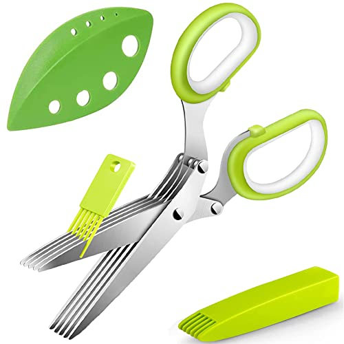 Tijeras Especias, Hierbas Scissors 5 Capas Cuchillas, Tijeras para Hierbas, Tijeras para Hierbas de Acero Inoxidable, con Tapa de Seguridad, para Cebollino, Perejil, Cilantro, Romero, Butyeak