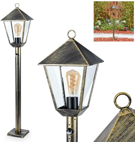 HOFSTEIN Lampada da esterni Anfei, lampada da sentiero con sensore di movimento in metallo/vetro marrone oro/trasparente, lampada da esterno effetto antico, altezza 102 cm, illuminazione da giardino