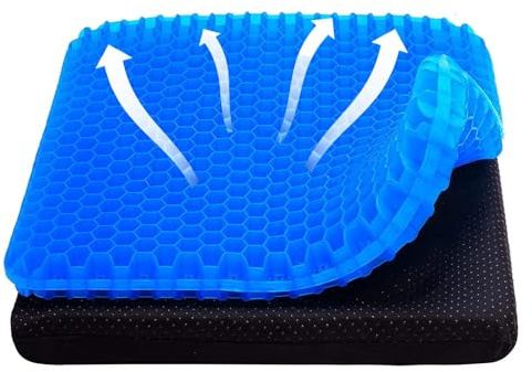 Braozaiw Morbido cuscino per seduta, a nido d'ape, doppio spessore, in gel, con fodera antiscivolo, cuscino rinfrescante per sedia, per casa, ufficio, auto, sedia a rotelle (47 x 44 cm)