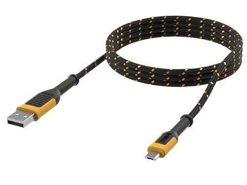 DEWALT USB A to USB-Micro Reinforced Charging Cable 1.8m (6ft) Reinforced Kevlar® (withstands repeated bending and flexing) For Extra Long Life Span