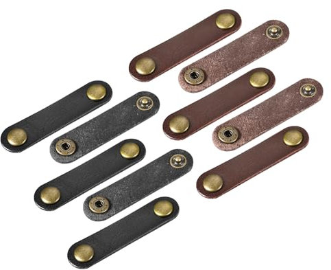 sourcing map Pack of 10 Leather Cable Straps Cord Organizer Cable Ties Portable Cable Management for USB Cable, Headphone Wire, Black,Brown