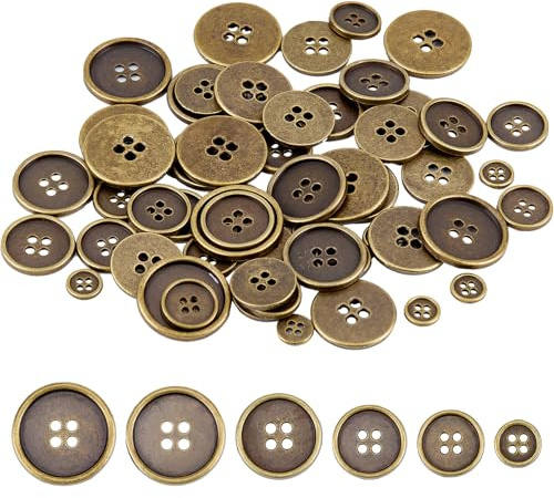 letsinstyle 60Pcs Antique Brass Sew on Metal Buttons, Round Retro 4-Hole Button, Bronze Sewing Fasteners for Men Women Blazer Coat Uniform Shirt Suit and Jacket Sewing Craft DIY