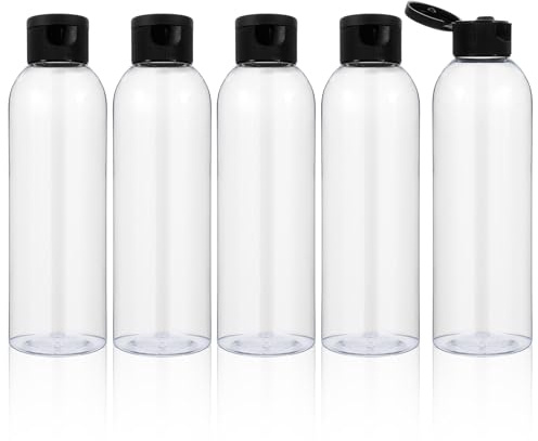WLLHYF Lot de 5 bouteilles de voyage - 200 ml - En plastique - Rechargeables - Avec bouchon à rabat - Pour shampooing, après-shampoing, lotion