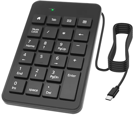 XMSJSIY USB Type-C Number Pad Wired 23 Keys Type-C Numeric Keypad with Tab, Home, Email & Calculator Keys for Laptop, PC, Desktop, Computer, Notebook