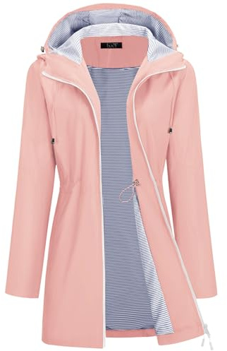 TCOT Long Raincoat for Women Lined Rain Jacket Waterproof Raincoats Lightweight Hooded Windbreaker Trench Coat Pink XXL
