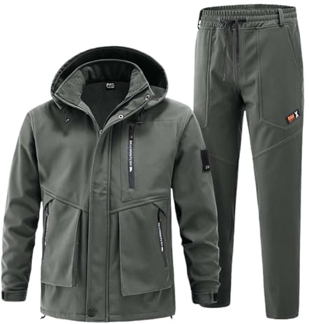 Ensemble Hiver Homme 2 Pièces Veste à Capuche Épaisse et Pantalon Jogging à Cordon Survêtement Chaud Poches Multifonctionnelles(Grey, D)