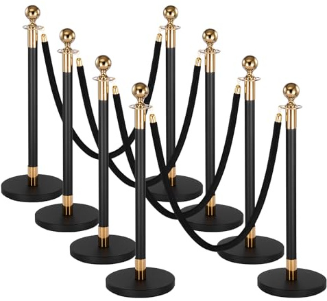 VEVOR Avstängningsstolpe, 8 delar, personledssystem, set med 6 svarta sammetslinor (1,5 m), avstängningsstativ med påfyllningsbar bas, lämplig för konserter, utställningar, hotell, biografer