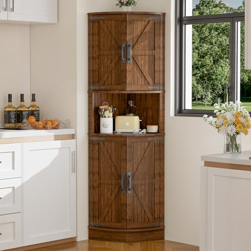 BonVache Mobile ad angolo, credenza, mobile contenitore, armadio alto, armadio multiuso per sala da pranzo, soggiorno, ufficio, 165 x 56 x 41,5 cm, marrone