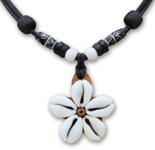 HANA LIMA Muschelkette Blumenkette Surferkette Lederkette Halskette Damen Damenhalskette