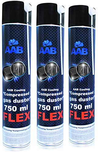 AABCOOLING Compressed Gas Duster FLEX 750ml - Wertpaket 3 Stück - mit Flexiblem Schlauch – Druckluftreiniger, Druckluftspray, Druckgasreiniger, Luftdruck, PC Reinigung