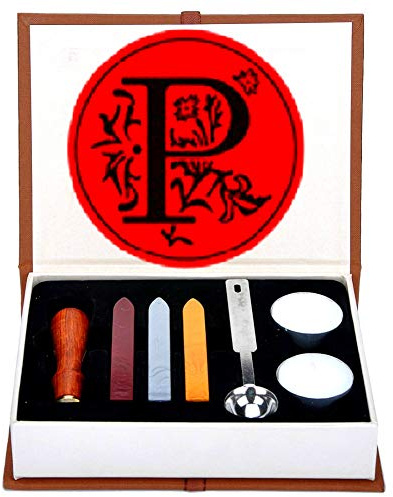 ANBOSE Kit de tampons de cire avec 1 manche en bois, 3 bâtons de cire, 1 cuillère à fondre et 2 bougies blanches (P)