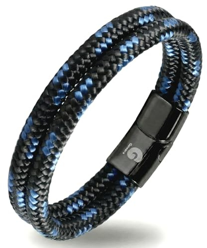 Segeltau Armband Geflochten Nautisch mit Magnetverschluss Seil Armbänder Maritim Surferarmband Galeara Noa (Noa Schwarz - Blau, 225)