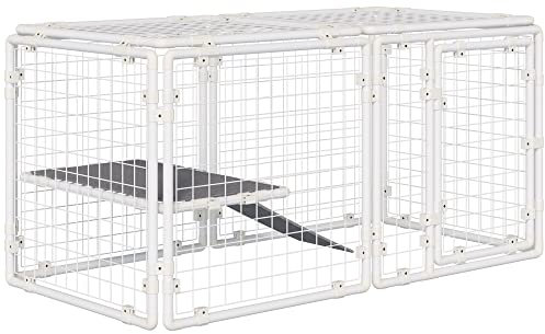 Pawhut Valla Metálica para Mascotas Parque para Conejos Conejera con 9 Paneles Puerta con Pestillo y Escalera para Cobayas Gatos Cachorros Diseño DIY 68x68x2,5 cm Blanco