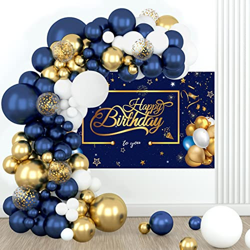 Blau Luftballon Girlande, 94 Stück Marineblaues und Goldenes Ballongirlanden-Set mit Konfetti Ballons für Männer Jungen Geburtstag Party Dekorationen, Babyparty Deko, Weltraumparty, Hochzeit, Jubiläum