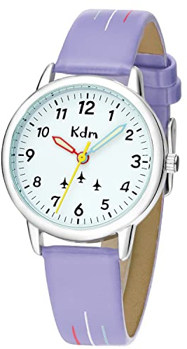 KDM Orologio per l'Apprendimento del Tempo Impermeabile, Orologio da Polso per Ragazzi e Ragazze, Educativo Analogico al Quarzo, Regalo Bambino 3-12 Anni, Viola
