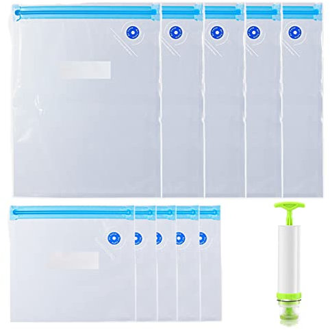Forlush 10 Pezzi Sacchetti Sottovuoto Riutilizzabili Alimenti, Sous Vide Bag con pompa, per Sacchetti Sottovuoto Da Viaggio, Conservazione Degli Alimenti