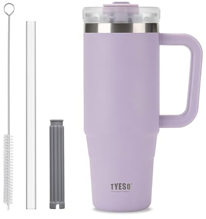 Klaraber Coffee Cup Travel Mug with Handle, 30oz Tumbler with Lockable Lid, Stainless Steel Vacuum Insulated Water Bottle with Straw, Leakproof & Portable Travel Cup for Hot and Cold Drinks (Purple)