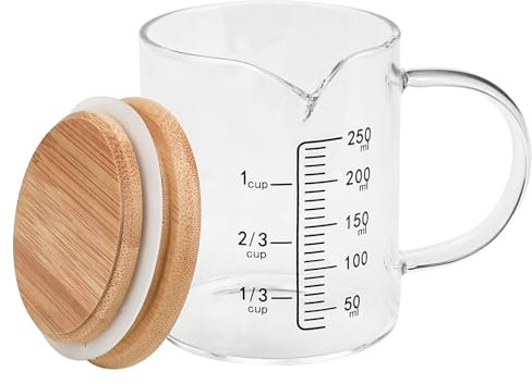 LIMITADA Messbecher mit Deckel 250ml,Messbecher mit Deckel Glas,Messbecher Glas mit Deckel,Messbehälter mit Skalen,Messbecher Hitzebeständig,Messbecher Glas Klein,Glasmessbecher,Transparent Messbecher