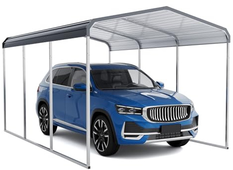 Outdoor Metal Carport, 10x15 Heavy Duty Carport, Car Shelter with Galvanized Metal Roof and Updated Frame, Canopy for Garage, Pickup, Boats and Tractors