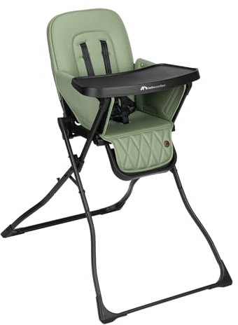 Bebeconfort Mallow, Chaise haute bébé, 0-3 ans, 0-15 kg, Pliage ultra compact, Siège rembourré confortable, Facile à nettoyer, Légère (5,6 kg), Pliage rapide facile d'une seule main, Mineral Green