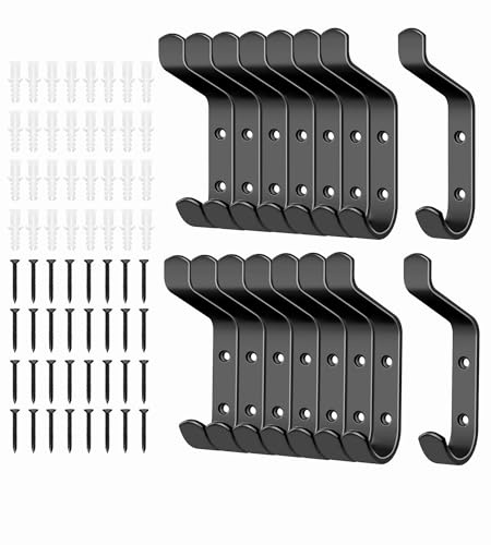 MEIJO Percheros Pared con 16 ganchos, Ganchos para Abrigos Negro Pared Ganchos de Pared Colgadores Ganchos Perchero para Entrada, Cocina, Baño