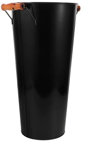 Iron Firewood Storage Bin with Carry Handle for Fireplace | 40cm Tall Black Bucket, Generous Capacity and Sturdy Construction, Indoor Living Room Use