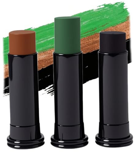 YIPFEN 3 Piezas Pintacaras, Pintura Facial De Camuflaje Militar Resistente Al Sudor, Caza, Halloween, Y Paintball, Cara No Tóxica Para Niños Y Adultos (Negro, Marrón, Verde)
