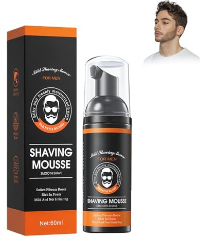 Mousse à Raser Pour Hommes 60ml, Mousse à Raser Hydratante Homme Peau, Rasage Lisse, Hydrate La Peau, Nettoie, Hydrate, Protège, Rafraîchit Et Apaise, Vegan