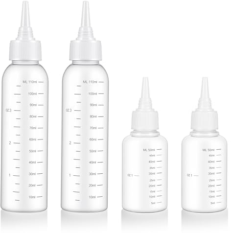Guduling 4 pièces flacon applicateur pour cheveux, flacon doseur pour huile capillaire, flacons applicateurs de 110 ml et 50 ml avec échelle, applicateur d'huile capillaire pour la coloration du cuir