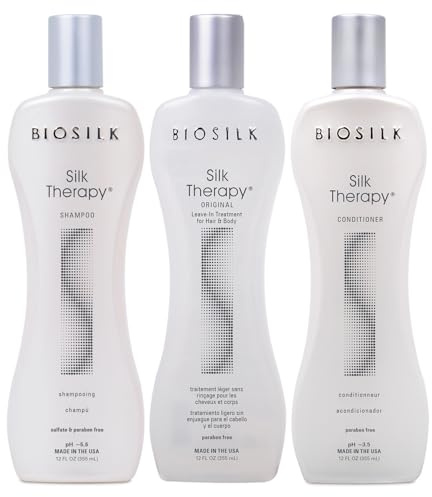 BioSilk 3-Piece Silk Therapy Kit, Shampoo, Conditioner & Serum for Healthy, Shiny, Manageable Hair, Sulfate-Free, Paraben-Free, Cruelty-Free, 12 Oz Haircare Set