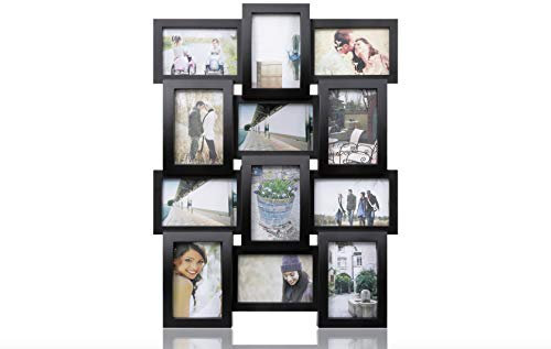 ARPAN - Cornice Multipla per 12 Foto da 15 x 10 cm, Idea Regalo, in plastica, Colore Nero, Dimensioni Circa 59 x 45 x 2,5 cm