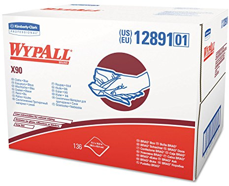 WypAll 12891 X90 Cloths, Brag Box, 11 1/10 x 16 4/5, Denim Blue, 136/Box, 1 Box/Carton
