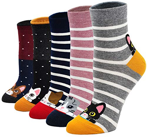 Chaussettes Fantaisie Femme Chaussettes Animaux Chien Chat, en Coton Fille Hiver Mignonnes Chaussette Doux, EU 37-43, 5 Paire
