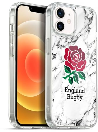 Head Case Designs Officially Licensed England Rugby Union White Marble Soft Gel Case Compatible With Apple iPhone 12 / iPhone 12 Pro