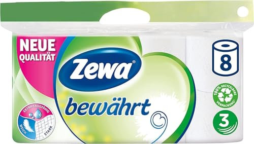 Zewa Toilettenpapier, 3-lagig, Weiß, 8 Rollen
