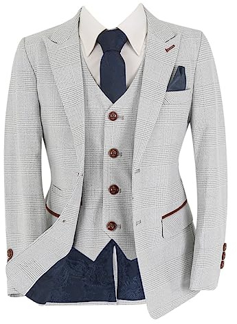 Boys Plaid Check Suit in Stone Beige Pageboy Wedding Retro 6 Piece Outfit Set Age 14 Years
