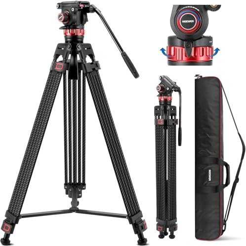 NEEWER 78 Pro Kohlefaser Videostativ mit Fluidkopf, 360° Schwenk- und 145° Neigungsdämpfung, DSLR Kamerastativ, robuste QR Platte, kompatibel mit DJI Gimbals, max Belastung 10kg, TP76