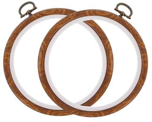 EXCEART Telai da Ricamo Cerchi da Ricamo Rotondi Anelli per Croce 2 Pezzi 4 Pollici Materiale PP Decorazioni Murali Cucito Artigianato Cornice Imitazione Legno